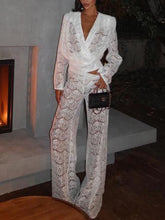 Pantalones anchos y elegantes de malla de encaje transparente